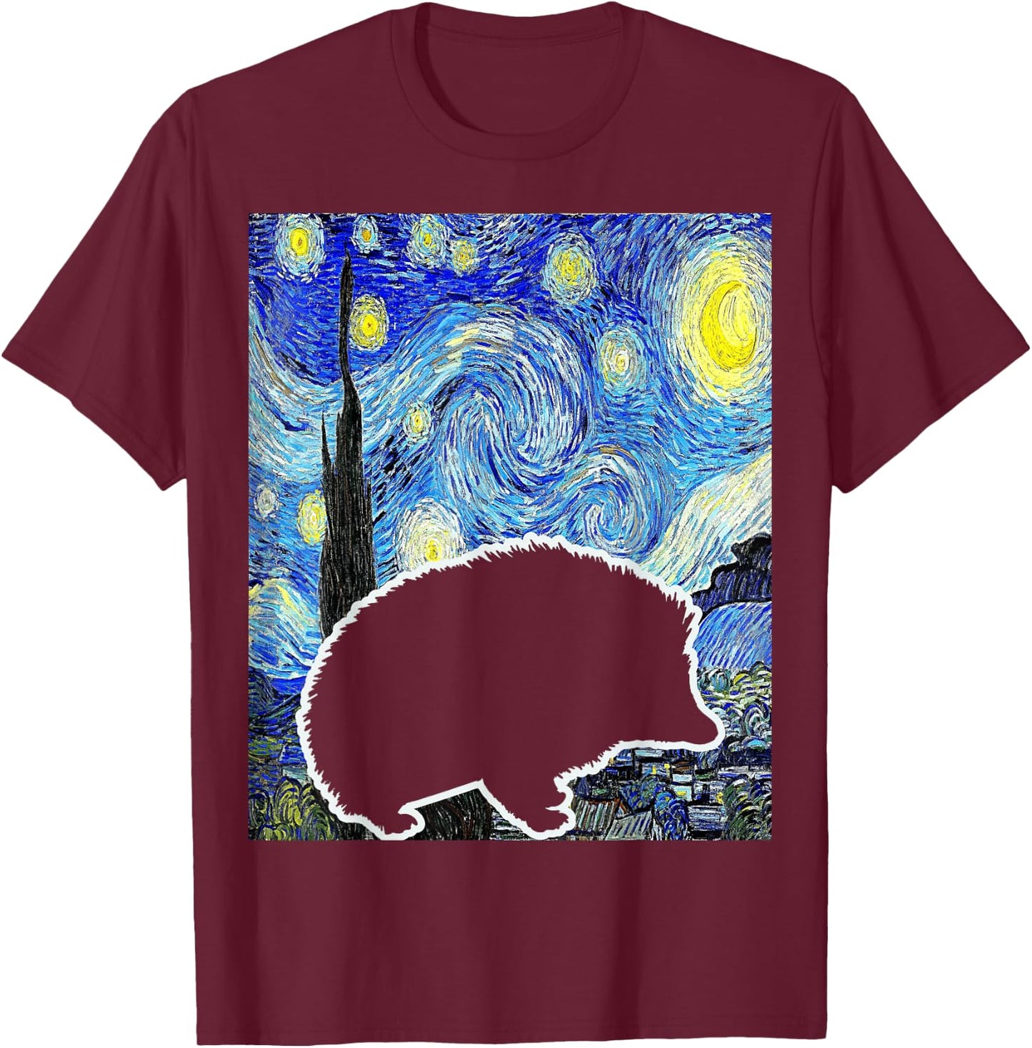 Hedgehog Starry Night Hedgehog Lover Hedgehog Painting T-Shirt - T-Shirt | Maroon