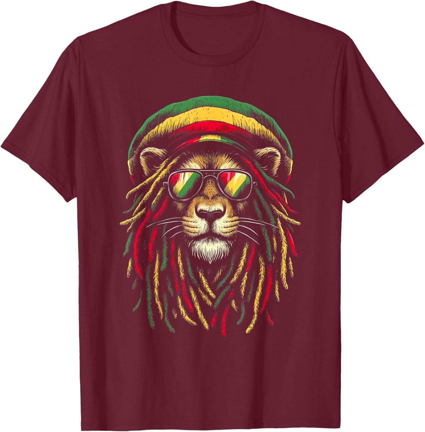 Jamaican Lion Reggae Roots Lion of Juda Rasta Music , black T-Shirt - T-Shirt | Maroon