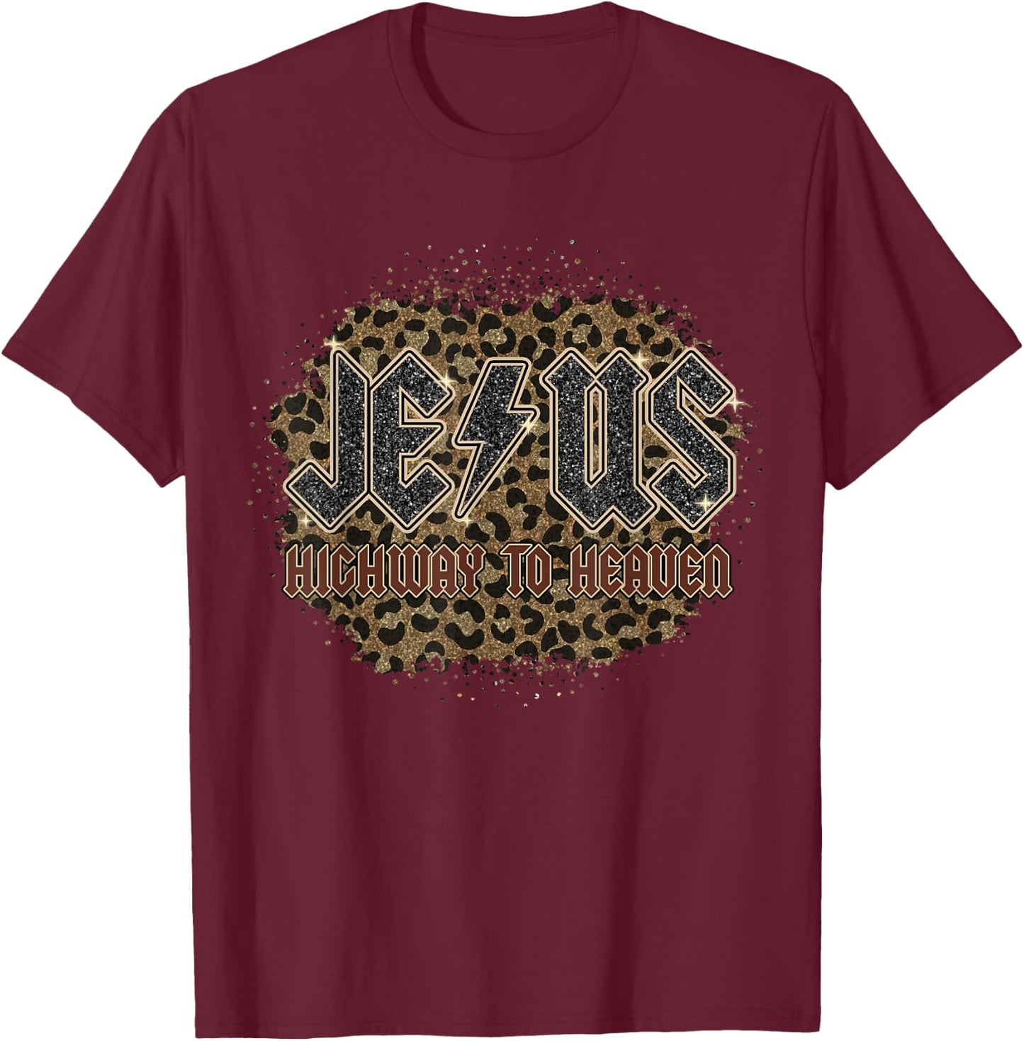 Bleached Leopard Jesus Highway To Heaven, Christian Apparel T-Shirt - T-Shirt | Maroon