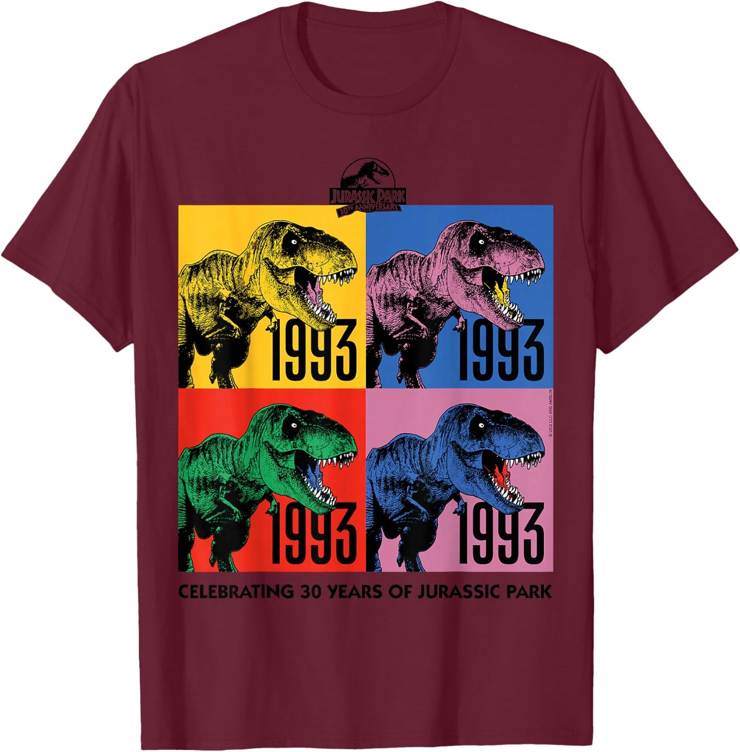 30-jähriges Jubiläum von Jurassic Park — 30 Jahre T-Shirt - T-Shirt | Maroon