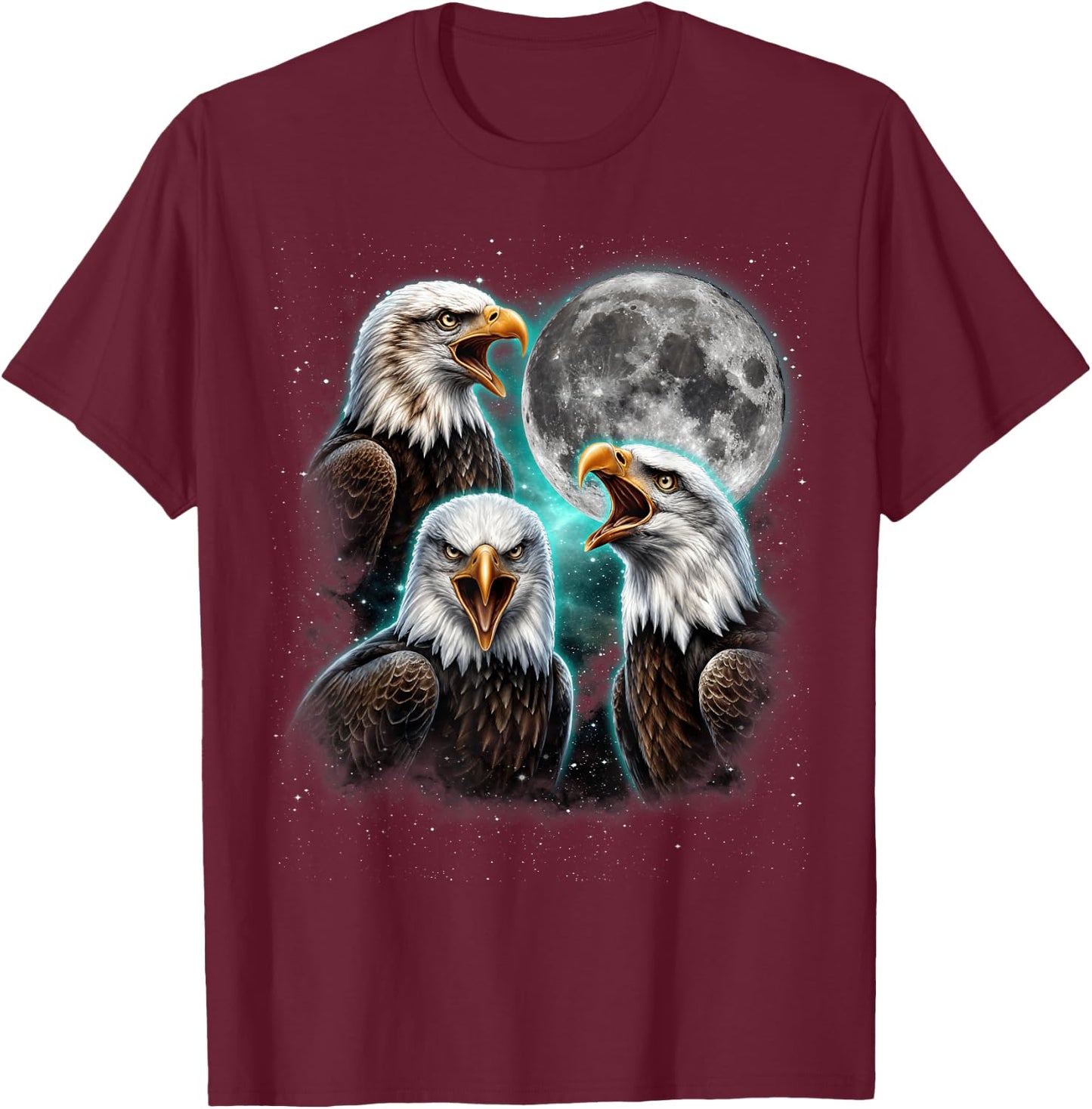 Three Bald Eagle Moon Meme Funny American Bird Eagles Lover T-Shirt - T-Shirt | Maroon