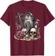Memento Mori Catholic Crucifix Traditional Latin Mass Skull T-Shirt - T-Shirt | Maroon