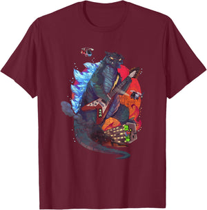Guitarzilla - Funny Monster Playing Guitar T-Shirt - T-Shirt | Maroon