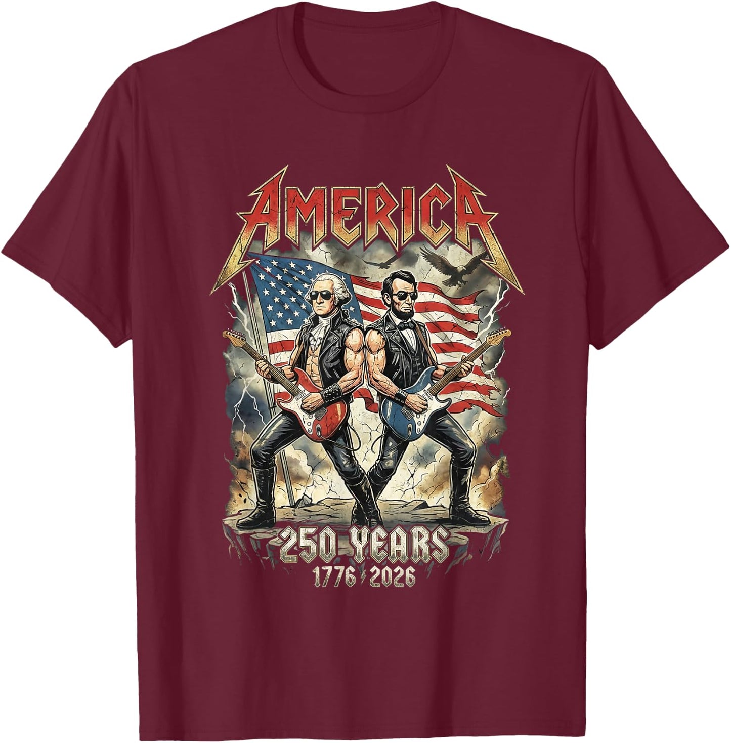Abe Lincoln Guitar George Washington USA 250 Anniversary T-Shirt - T-Shirt | Maroon