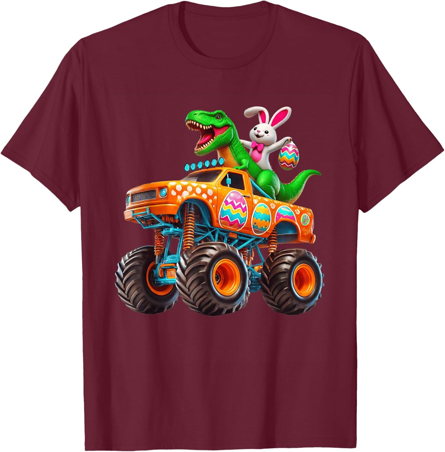 Bunny T-rex Easter Monster Truck Dino Funny Boys Kids Cute T-Shirt - T-Shirt | Maroon