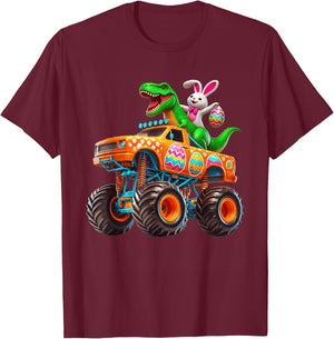 Bunny T-rex Easter Monster Truck Dino Funny Boys Kids Cute T-Shirt - T-Shirt | Maroon