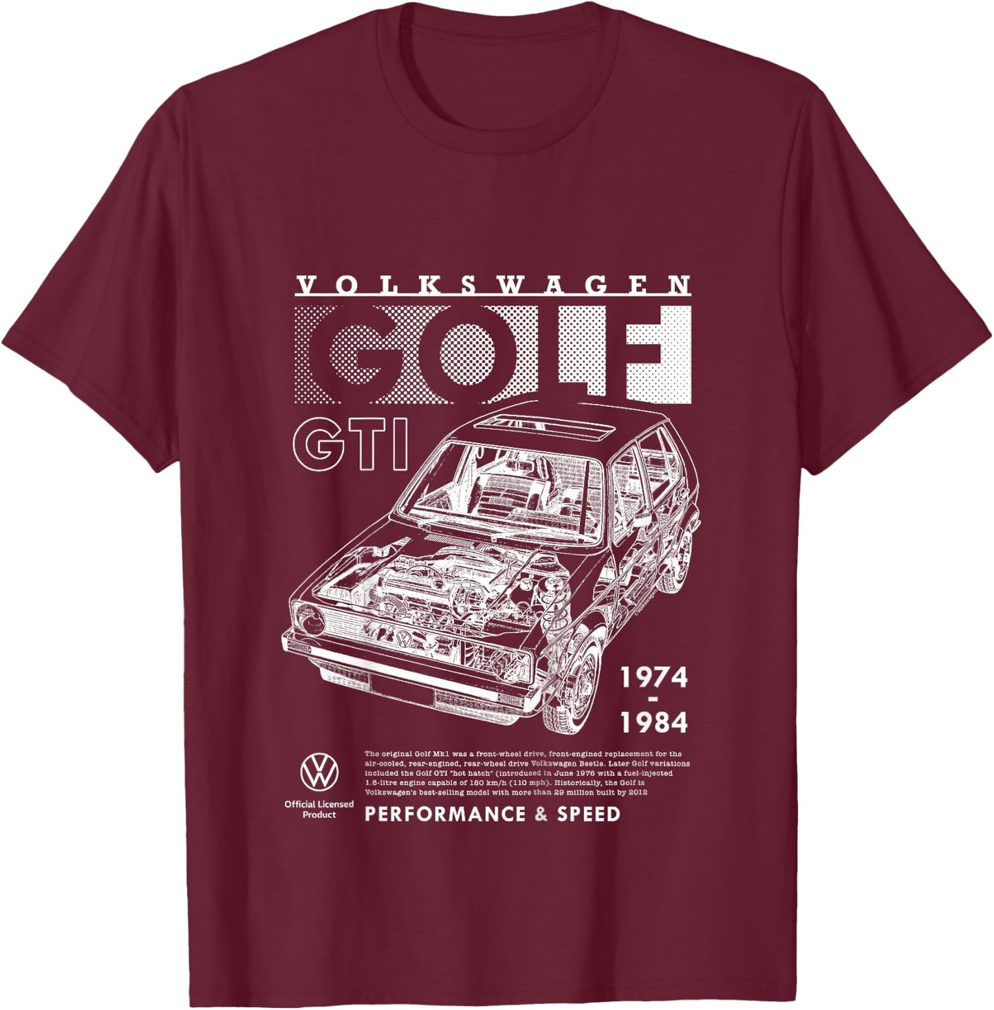 Kids Volkswagen Golf GTI Mk1 Performance & Speed Kids , Black, 2 T-Shirt - T-Shirt | Maroon