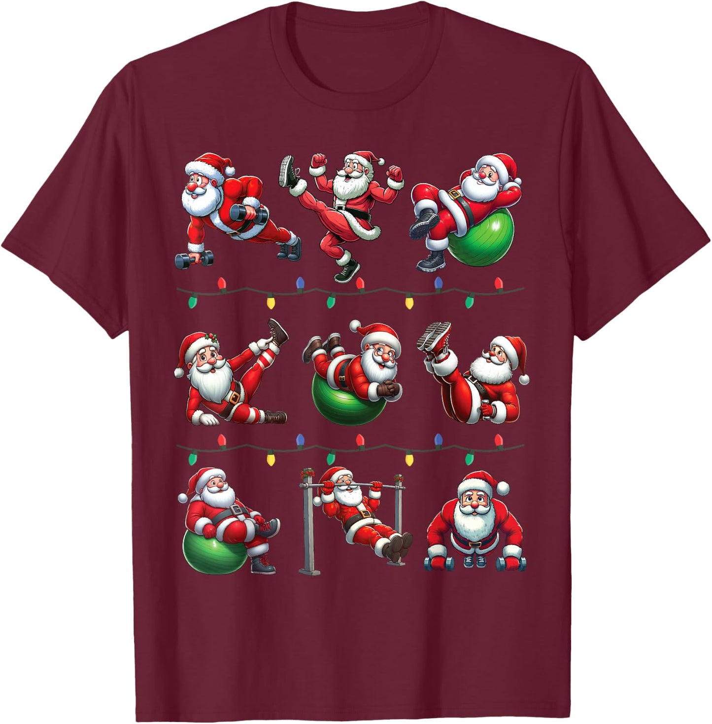 Santa Fitness Collection Gym Workout Weightlifting Christmas T-Shirt - T-Shirt | Maroon