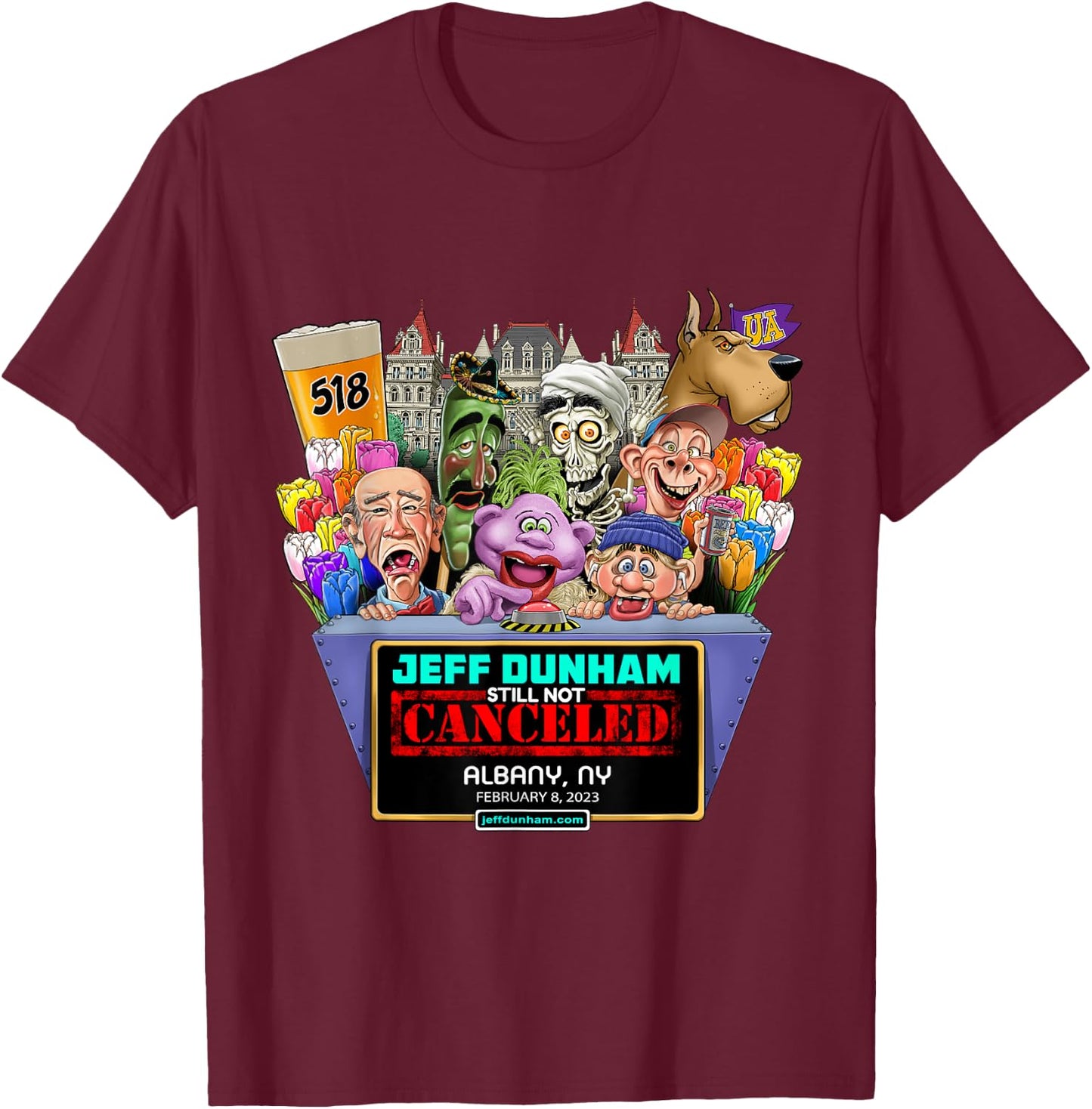 Jeff Dunham Albany, NY (2023) T-Shirt - T-Shirt | Maroon