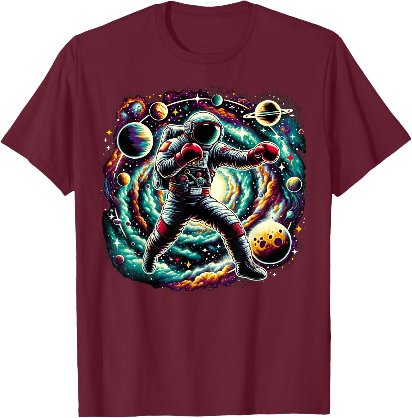 Cool Galaxy Boxer Astronaut on Boxing T-Shirt - T-Shirt | Maroon