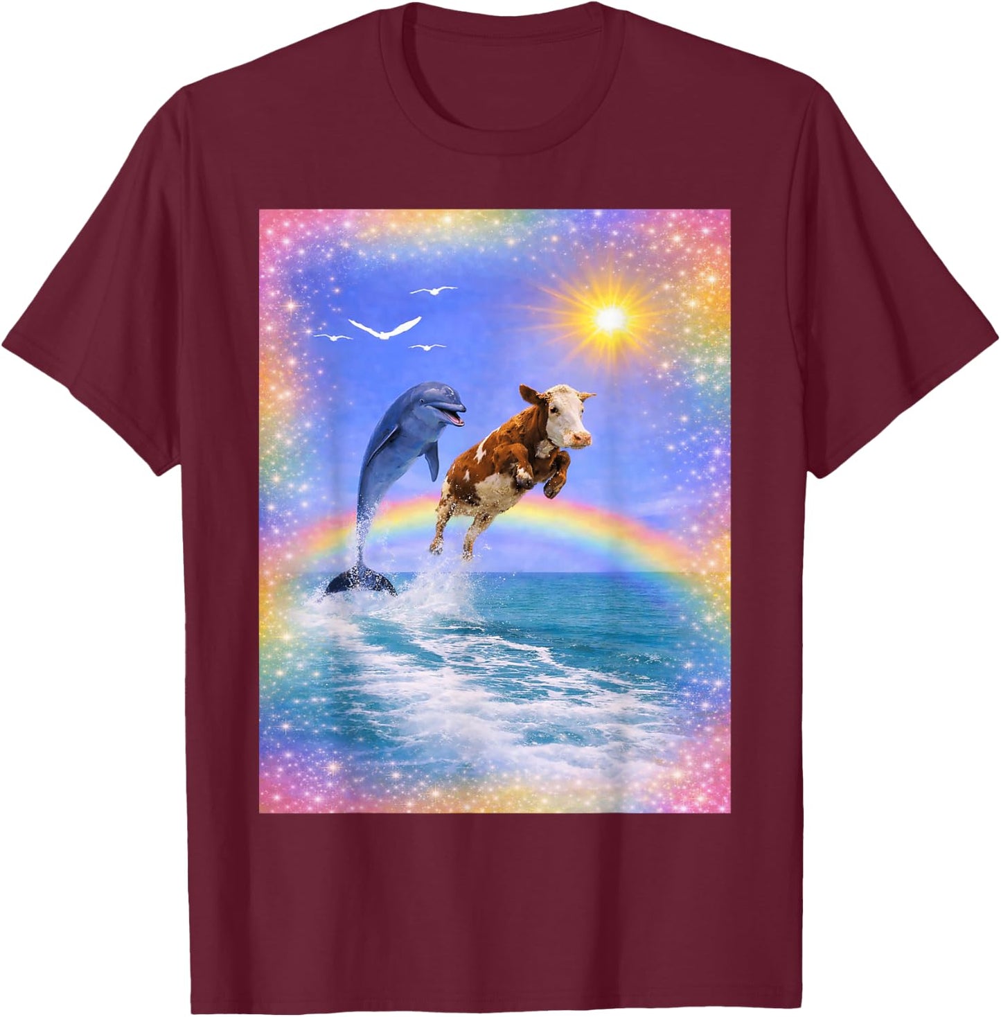 Dauphin et Vache Arc-en-Ciel Meme T-Shirt - T-Shirt | Maroon