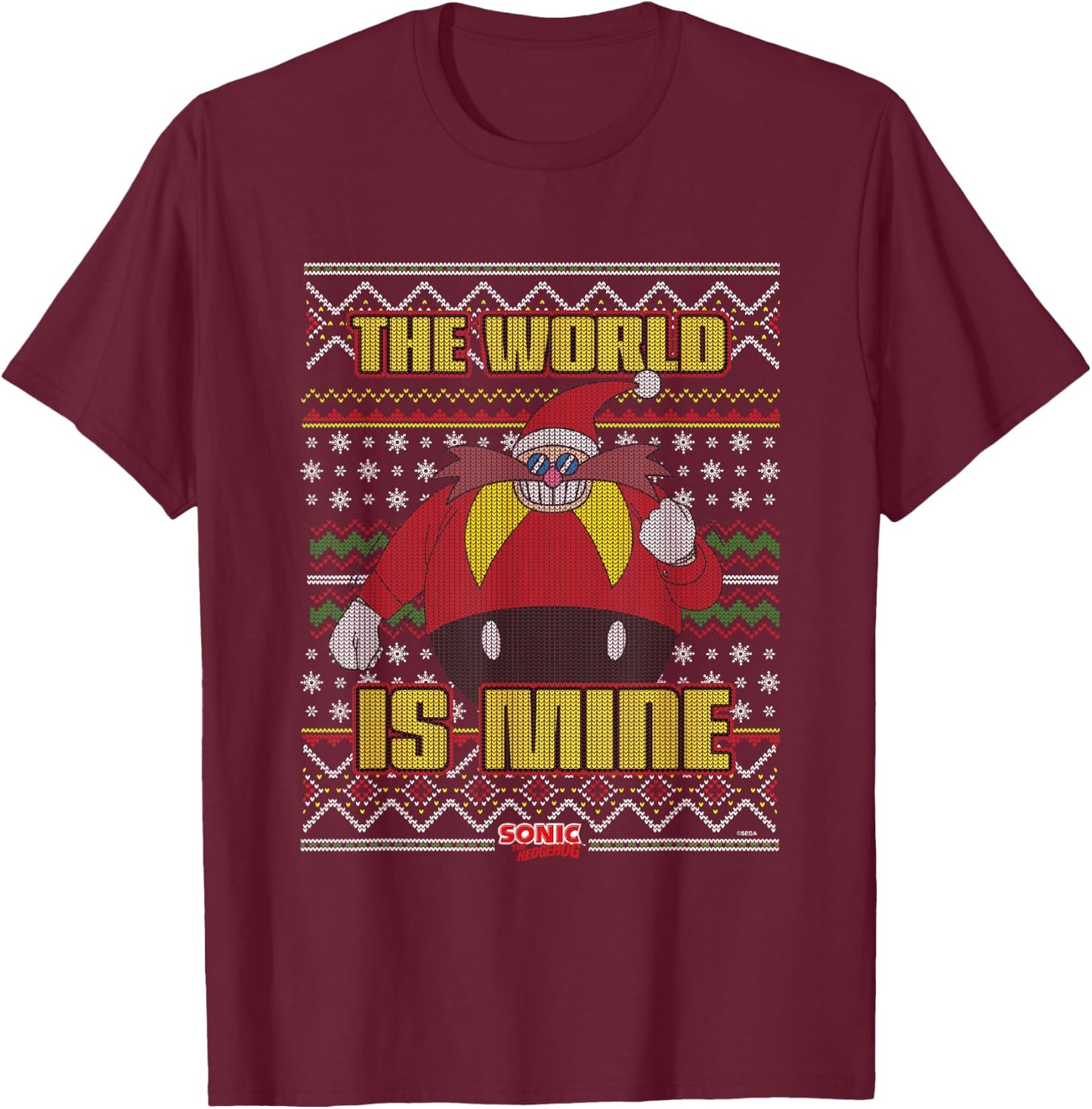 Sonic The Hedgehog Christmas Doctor Eggman Ugly Sweater T-Shirt - T-Shirt | Maroon