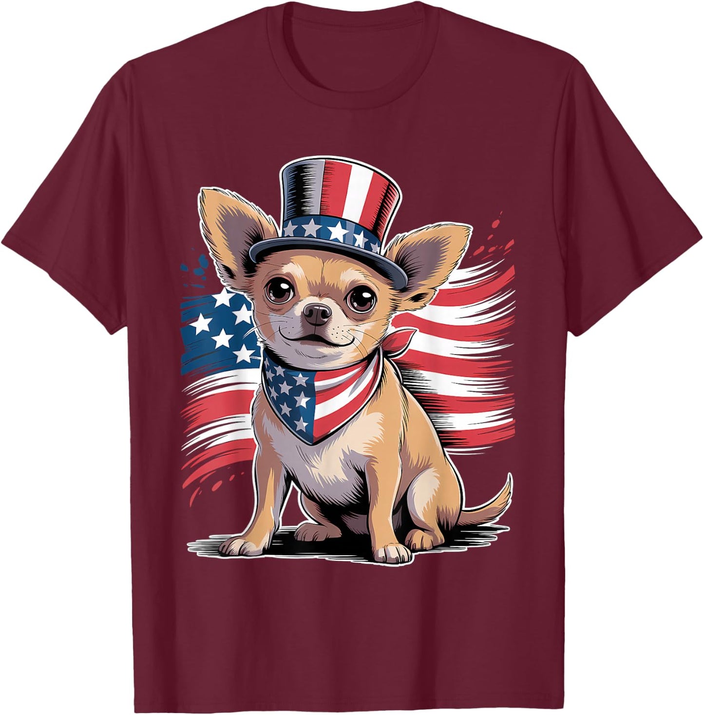 4th of July Chihuahua Dog American Flag Patriotic Women Men T-Shirt - T-Shirt | Maroon