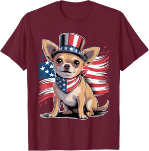4th of July Chihuahua Dog American Flag Patriotic Women Men T-Shirt - T-Shirt | Maroon