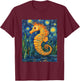 Cute Seahorse - Van Gogh Style - Starry Night Graphic T-Shirt - T-Shirt | Maroon