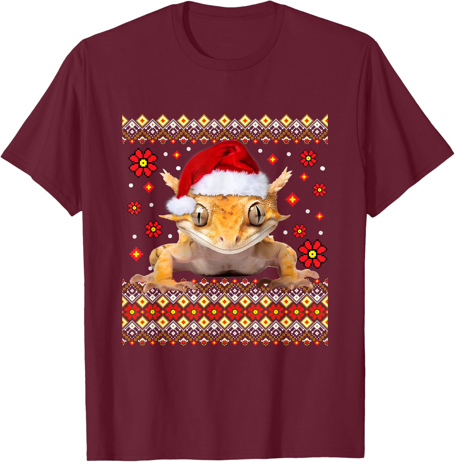 Crested Gecko Ugly Christmas Sweater T-Shirt - T-Shirt | Maroon