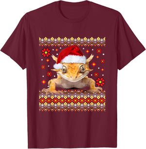 Crested Gecko Ugly Christmas Sweater T-Shirt - T-Shirt | Maroon
