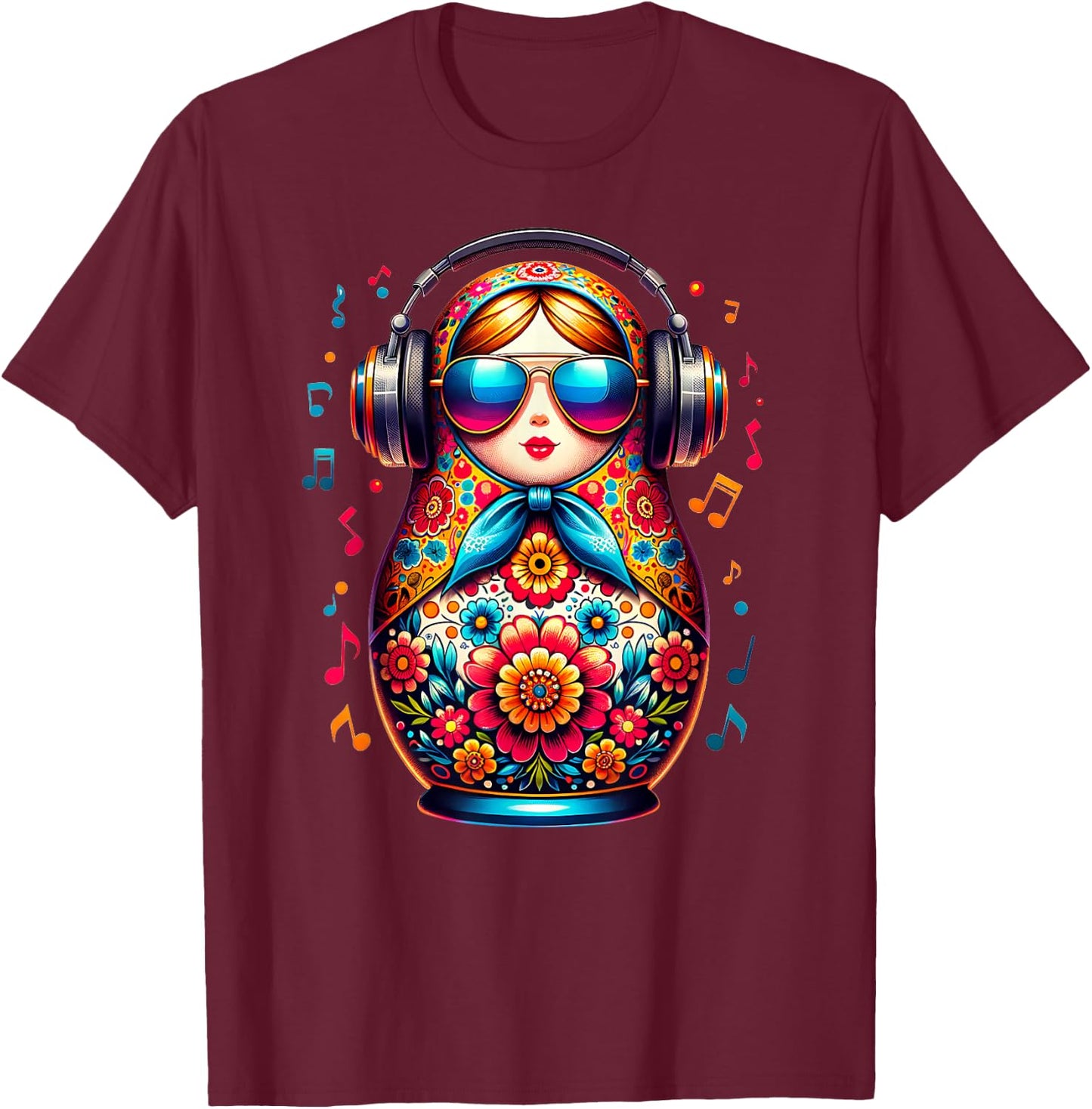 Russian Matroschka Musik Russland Russische Matrjoschka T-Shirt - T-Shirt | Maroon