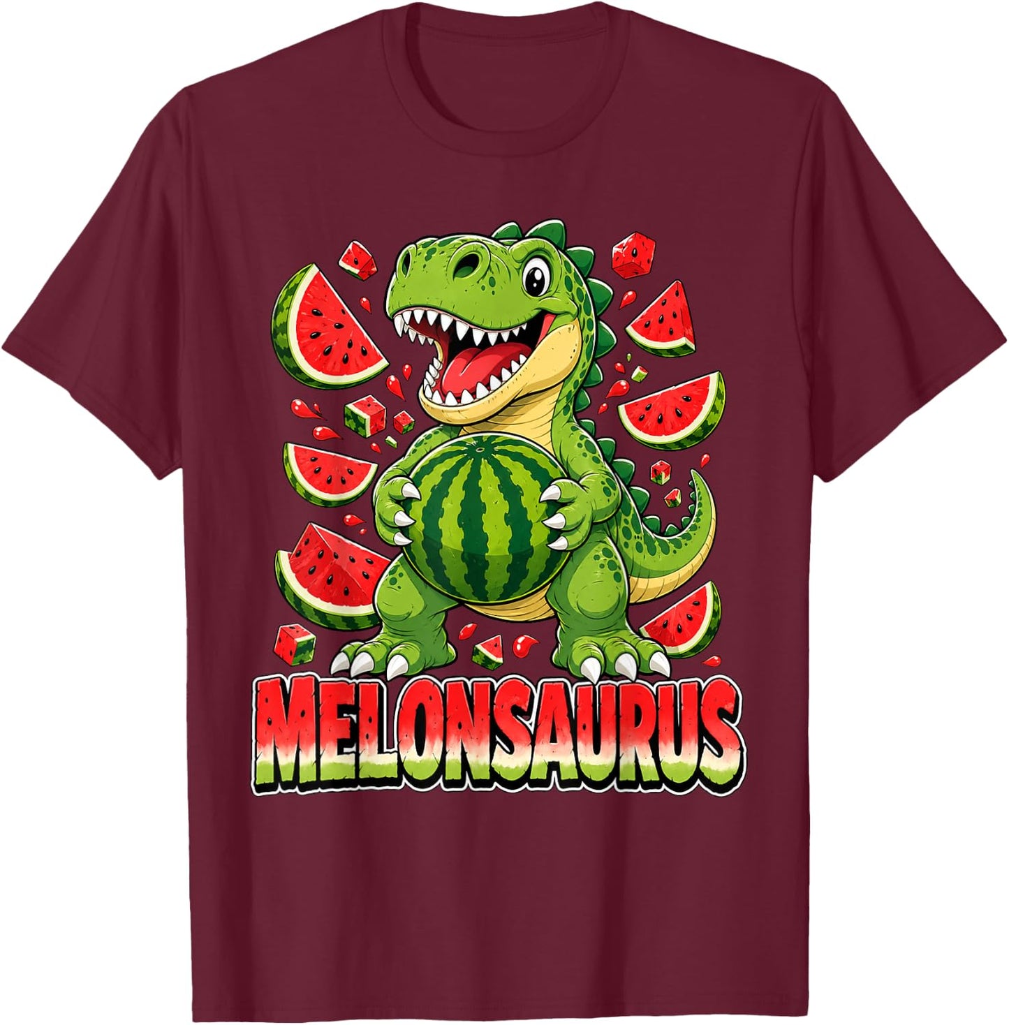 Melonasaurus Dinosaur Watermelon Dino Melonsaurus Watermelon T-Shirt - T-Shirt | Maroon