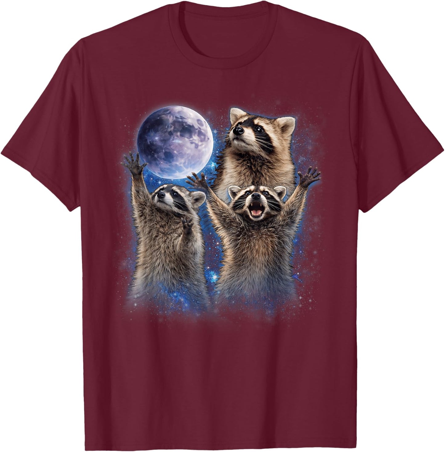 Three Racoon Howling to The Moon Funny Meme Men Women Kid T-Shirt - T-Shirt | Maroon