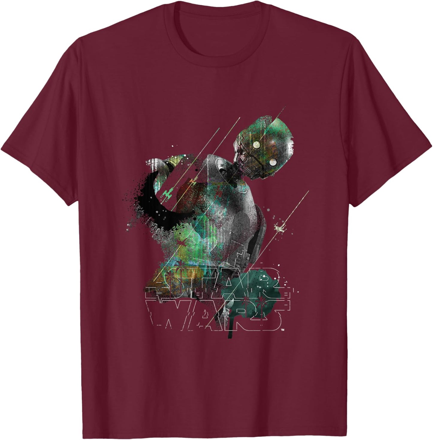 Star Wars Rogue One Iconic K2SO Paradise Big Chest Poster T-Shirt - T-Shirt | Maroon