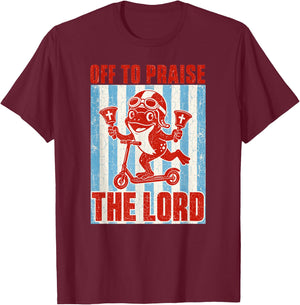 Off to Praise The Lord Iconic Frog Church Handbells Meme T-Shirt - T-Shirt | Maroon