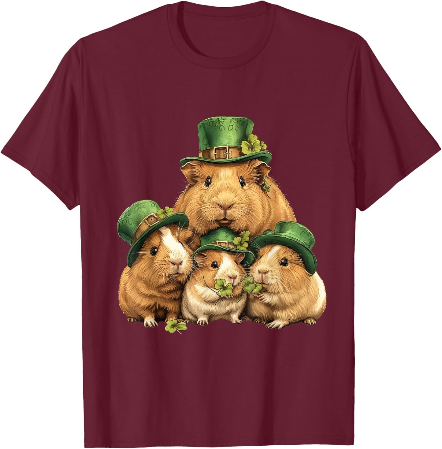 Guinea Pig St Patricks Day Irish Green St Paddys Themed Cute T-Shirt - T-Shirt | Maroon