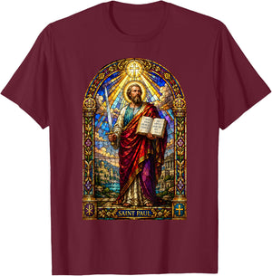 Saint Paul Apostle Sword Gothic Cathedral Mosaic Art Icon T-Shirt - T-Shirt | Maroon