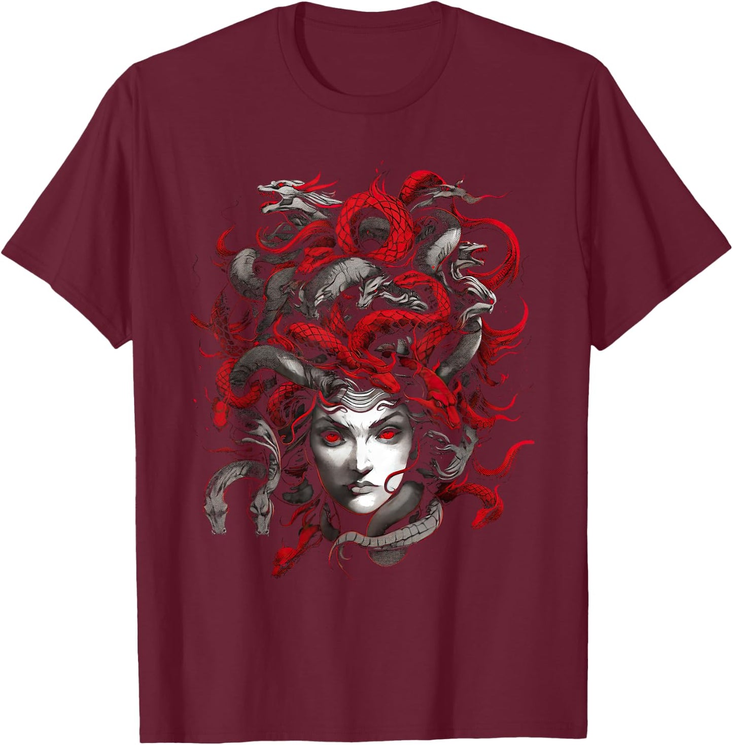 Medusahead Greek Mythology Ancient Snake Hair T-Shirt - T-Shirt | Maroon