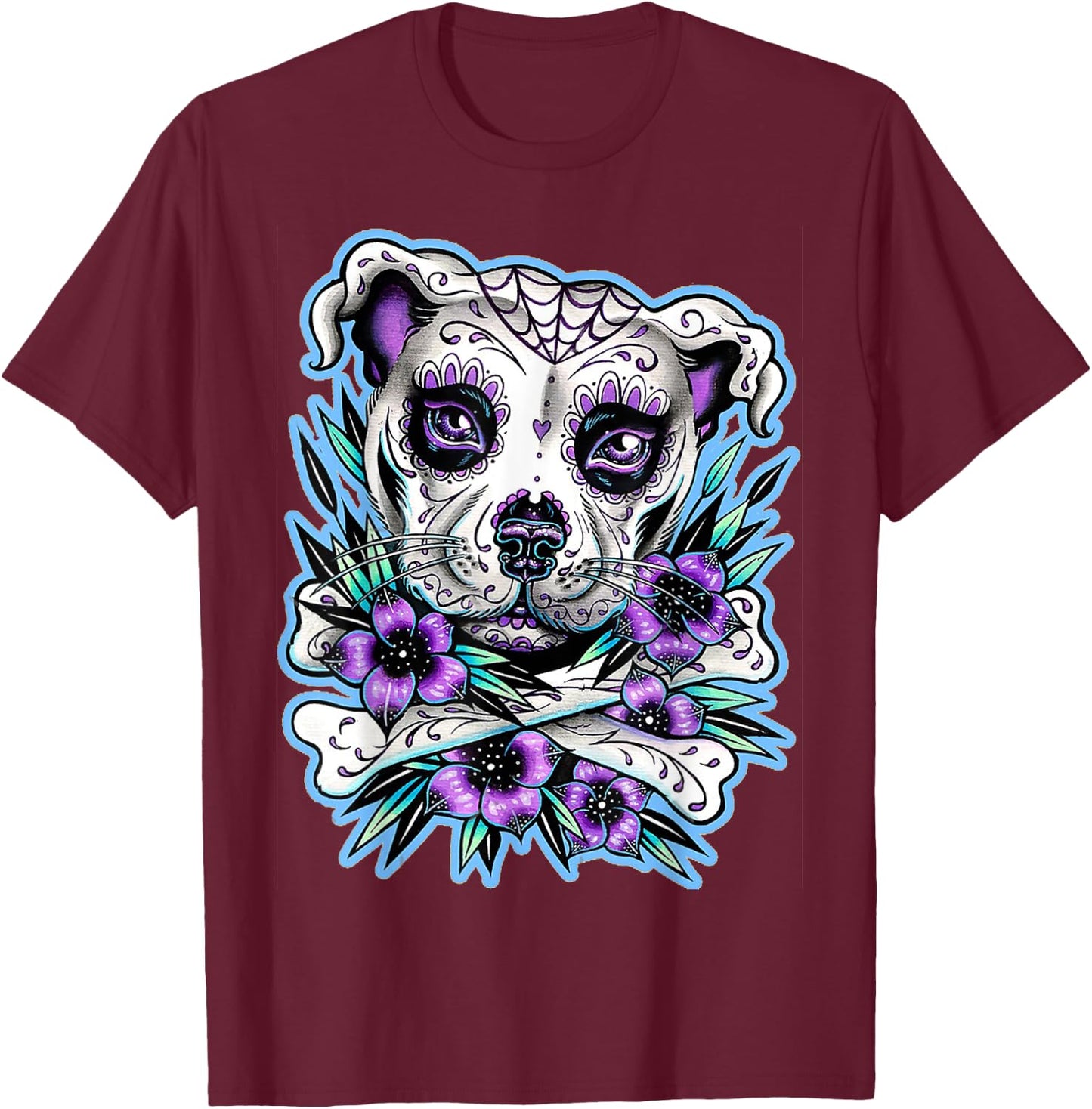 Pitbull Dog Sugar Skull for lovers Dogs Women T-Shirt - T-Shirt | Maroon
