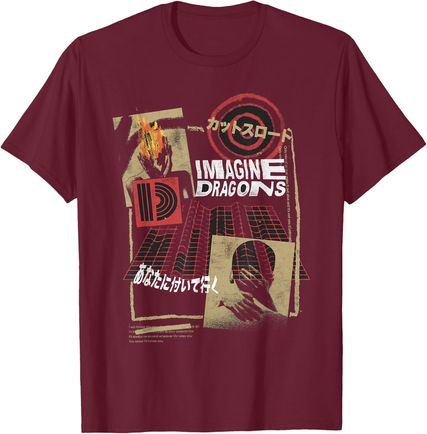 Offizielle Imagine Dragons Exklusive japanische Collage T-Shirt - T-Shirt | Maroon