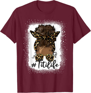 Titi Life Black Women Afro Messy Bun Leopard Mother's Day T-Shirt - T-Shirt | Maroon