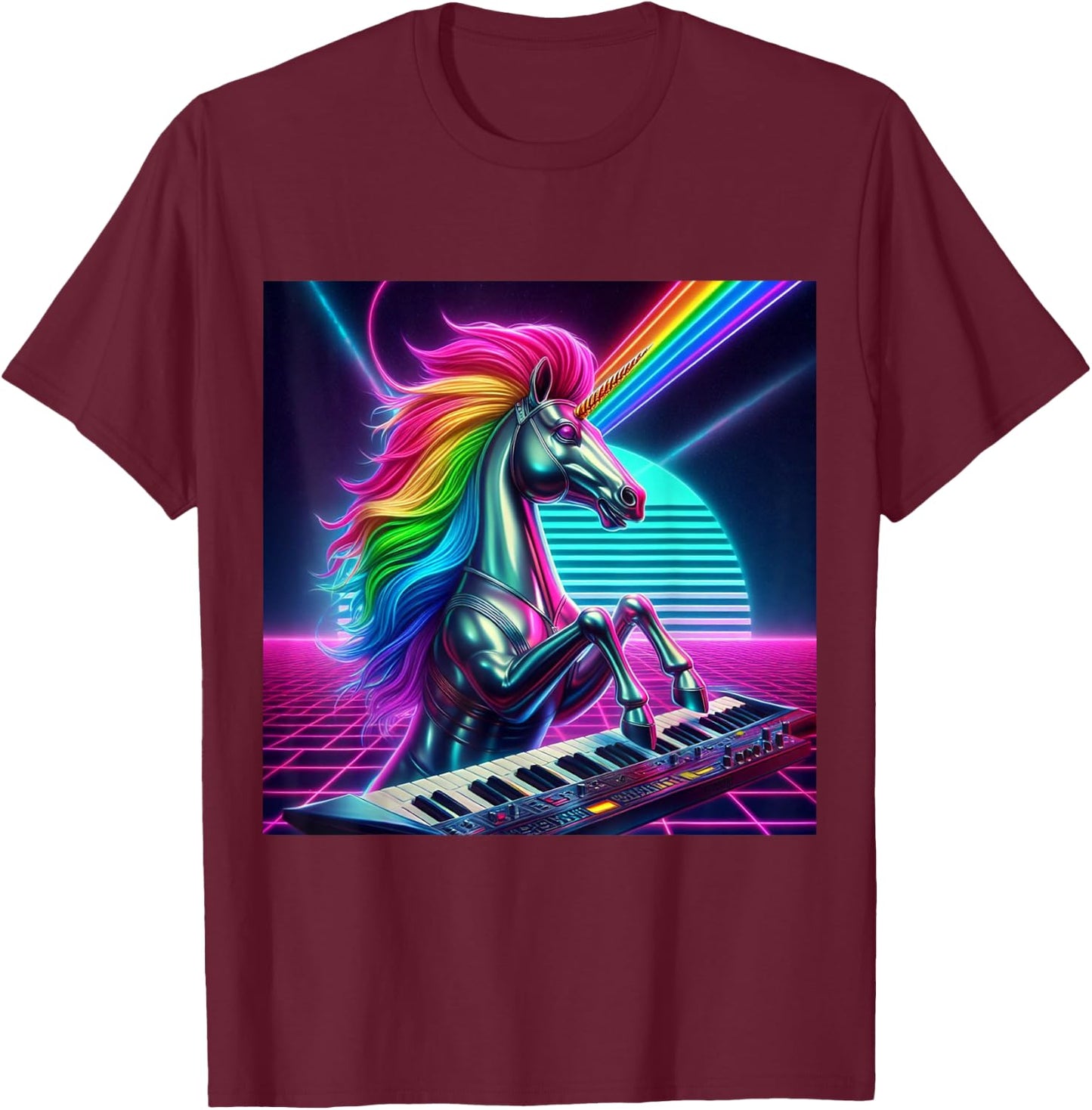 1980s Retro Chrome unicorn T-Shirt - T-Shirt | Maroon