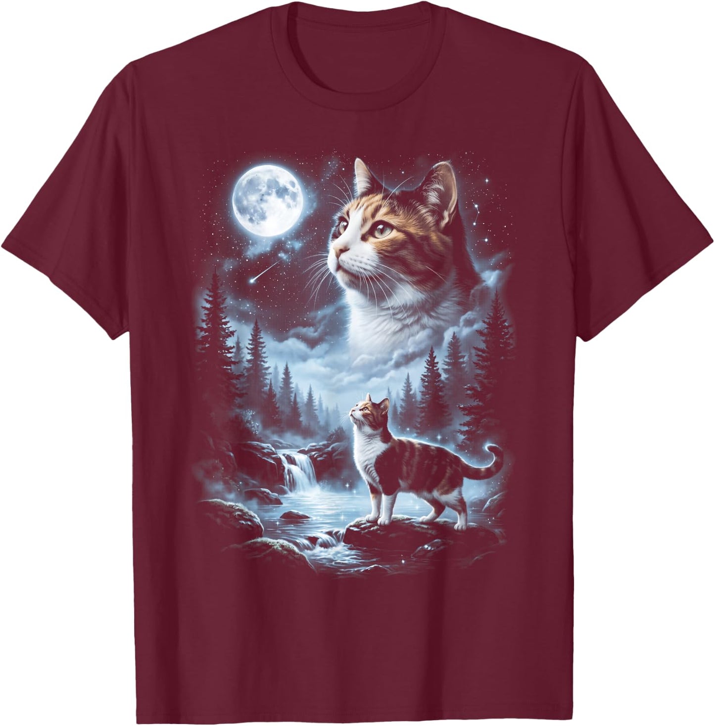 Calico Cat Howling at Moon 90's Retro T-Shirt - T-Shirt | Maroon