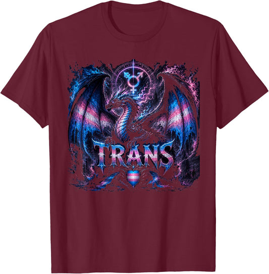 Trans Dragon Cute Fantasy Castle Tower Trans Rights Women T-Shirt - T-Shirt | Maroon