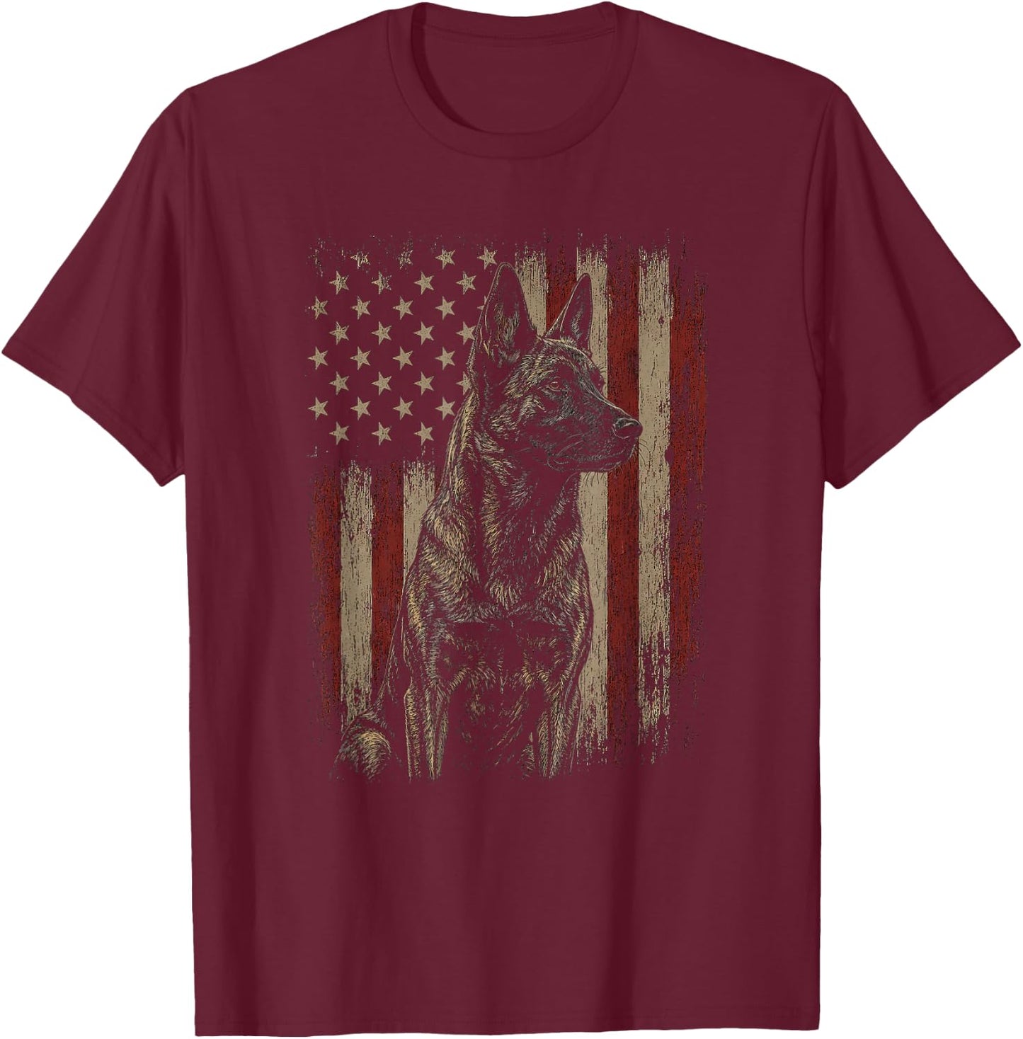 American Flag Dutch Shepherd Artwork Design T-Shirt - T-Shirt | Maroon