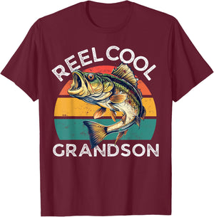Fishing Reel Cool Grandson Fathers Day Funny Bass Son T-Shirt - T-Shirt | Maroon