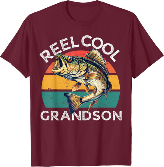 Fishing Reel Cool Grandson Fathers Day Funny Bass Son T-Shirt - T-Shirt | Maroon
