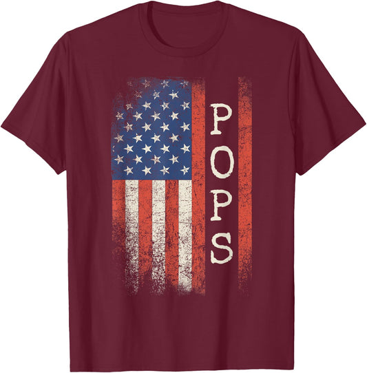 Pops American Flag Patriotic USA Vintage T-Shirt - T-Shirt | Maroon