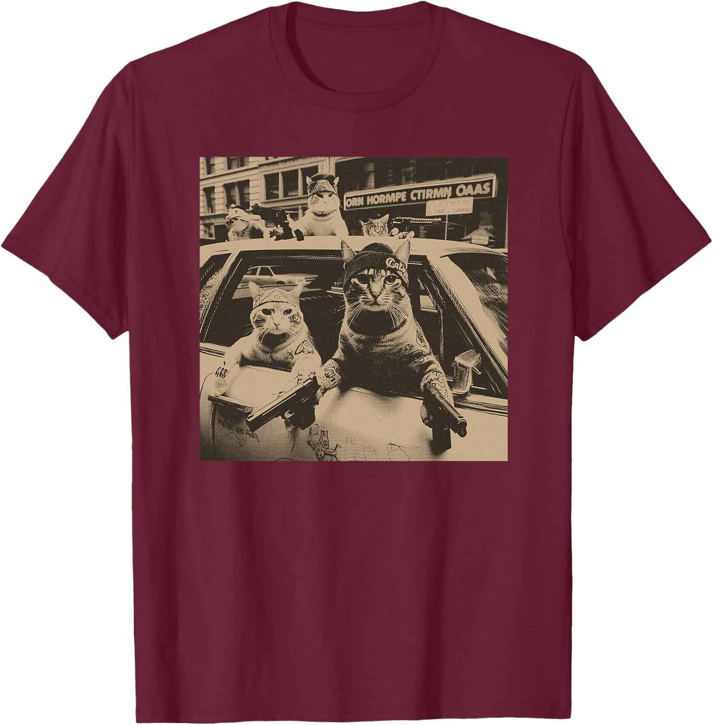 Funny Cat Gang Meme Street sarkastischer Vintage Premium T-Shirt - T-Shirt | Maroon
