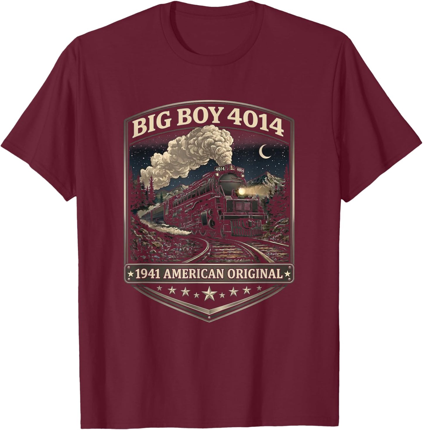 Big Boy 4014 Train Engineer Steam Train Conductor American T-Shirt - T-Shirt | Maroon