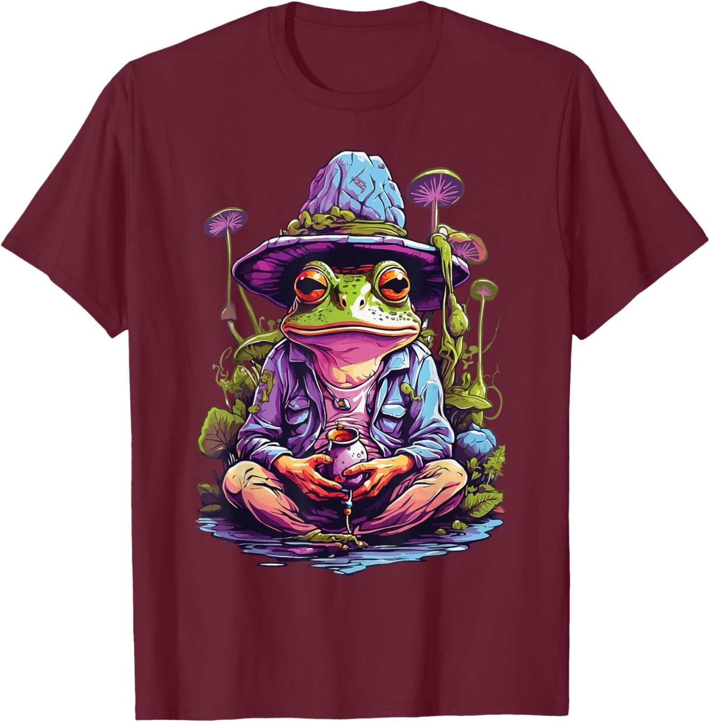 Frog Psychedelic Art Goa Trance Trippy Design , black T-Shirt - T-Shirt | Maroon