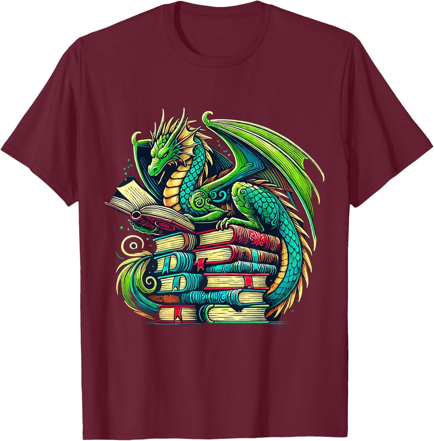 Book Dragon Reading Lover T-Shirt - T-Shirt | Maroon