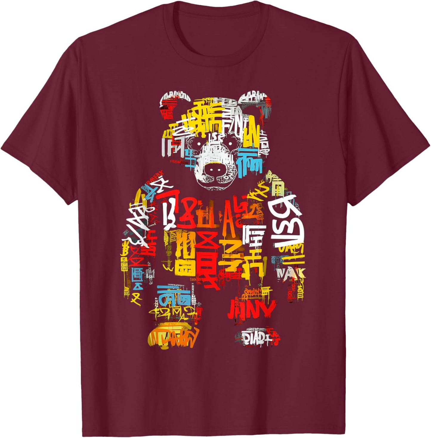 Bärentext Abstrakte Bunte Tierkunst Bär T-Shirt - T-Shirt | Maroon
