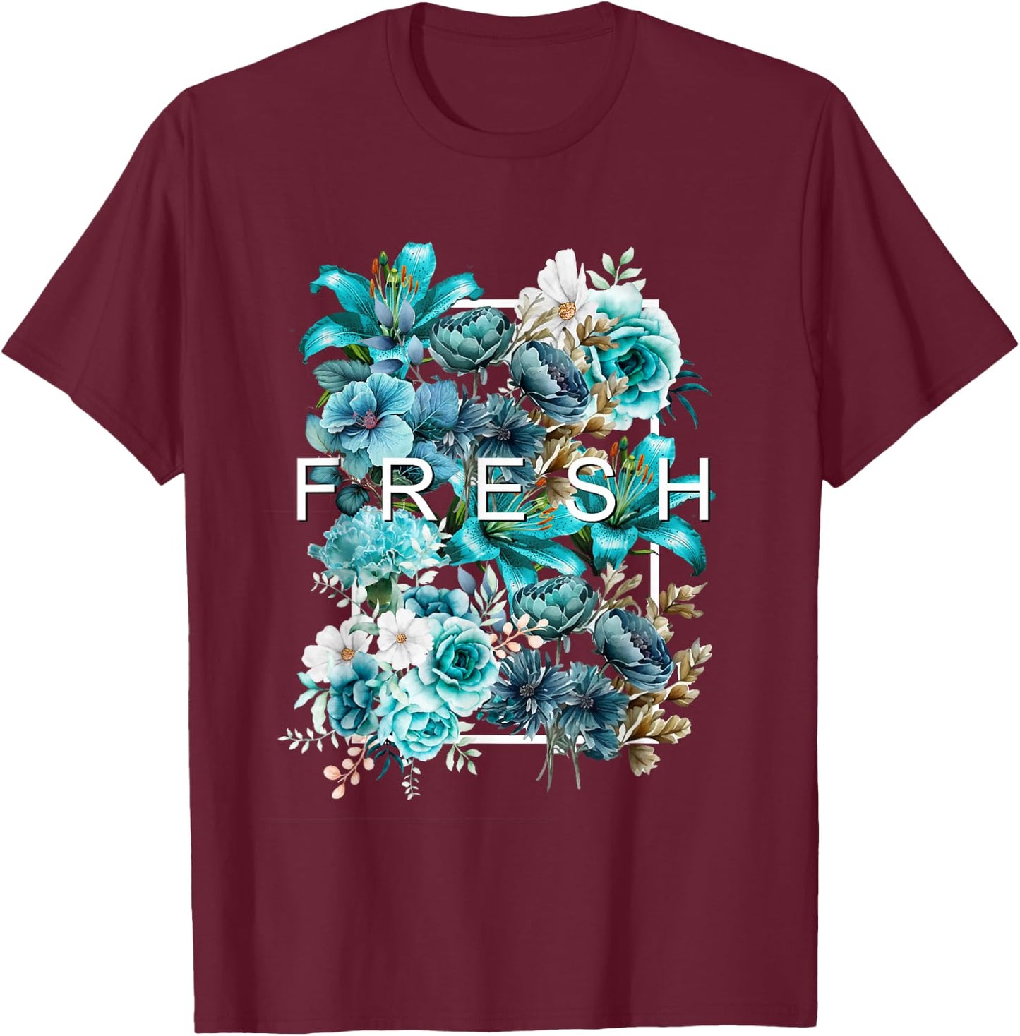 Teal Aqua Fresh BloomTeal Aqua Graphic T-Shirt - T-Shirt | Maroon