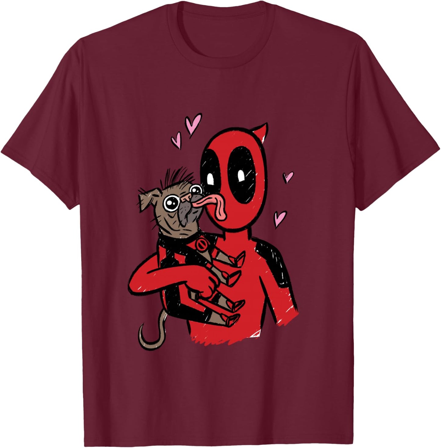 Marvel Deadpool & Wolverine Dogpool Doggy Kisses Doodle T-Shirt - T-Shirt | Maroon