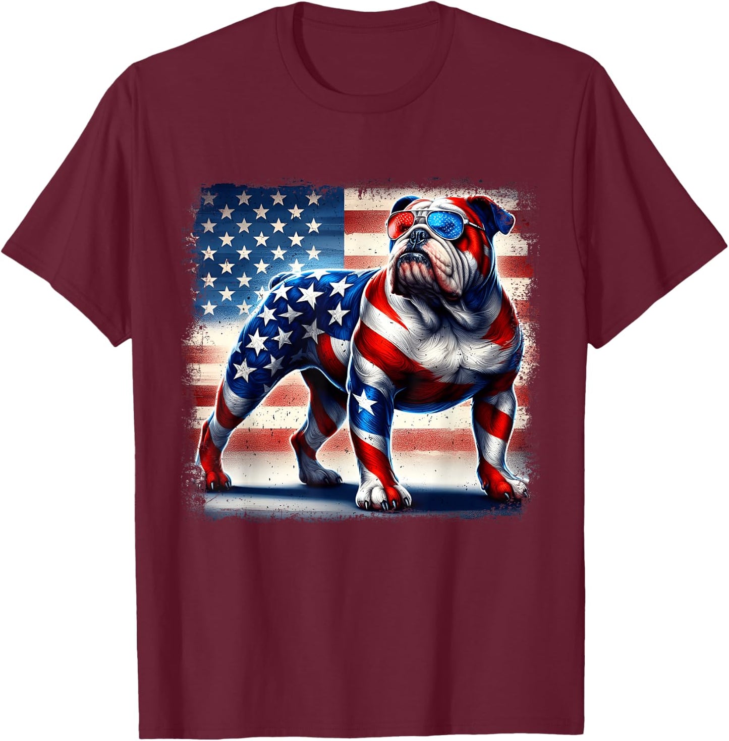 English Bulldog Dog 4th of July USA American Flag Patriotic Women Kids T-Shirt - T-Shirt | Maroon
