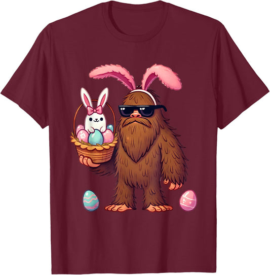 Bigfoot Sasquatch Bunny Easter Eggs Retro Men Boys Kids Cute T-Shirt - T-Shirt | Maroon