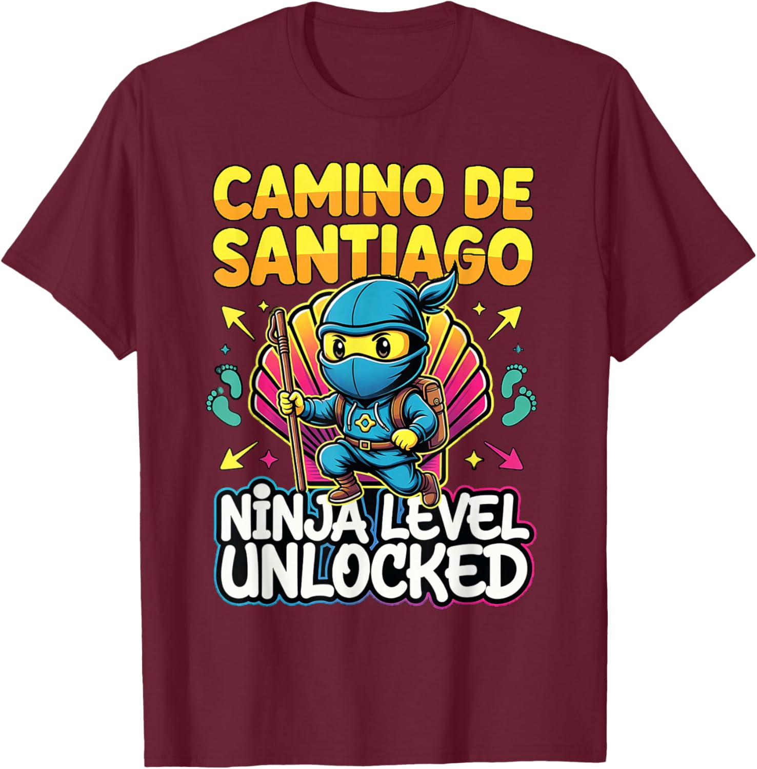 Camino de Santiago Ninja Level Unlocked Funny Cartoon Style T-Shirt - T-Shirt | Maroon