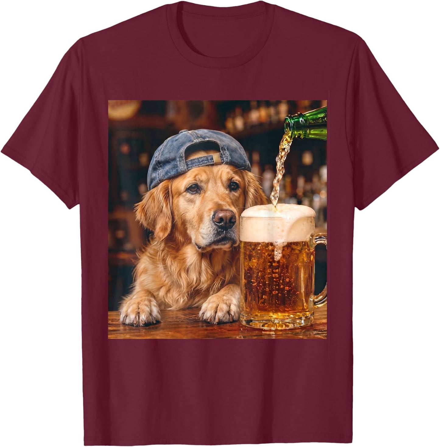 Golden Retriever Drinking Beer Funny Dog Meme T-Shirt - T-Shirt | Maroon